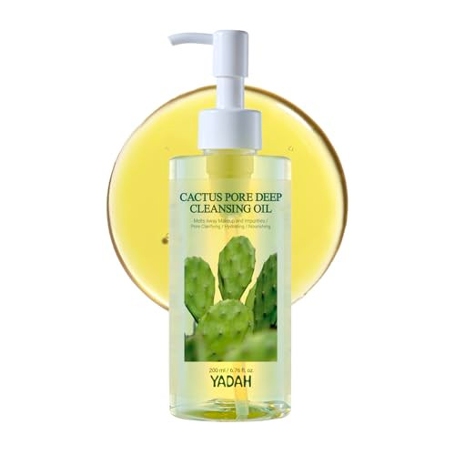 Yadah Cactus Pore Deep Cleansing Oil (6.76 Fl Oz) – Lightweight Daily Facial Cleanser & Daily Makeup Remover With Cactus Seed Oil For Pore Purifying & Balanced Skin, Double Cleansing Korean Skincare