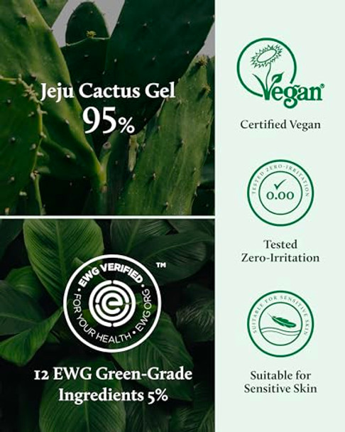 Yadah Cactus Soothing Gel (8.45 Fl Oz + 3.7Fl Oz) - Sunburn Relief,After Sun Care,Calm, Cool & Soothe Irritated Skin, Face Redness. Korean Skin Care. 95% Cactus Extract, Vegan.