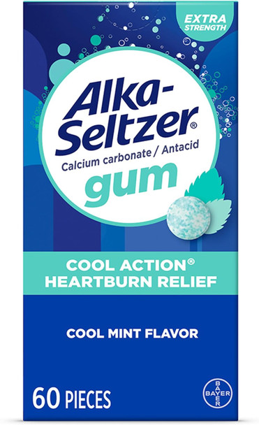 Alka-Seltzer Cool Action Heartburn Relief Gum, Extra Strength Antacid Gum, Acid Indigestion And Upset Stomach Relief, No Chalky Taste, Cool Mint Flavor, 60 Count Alka-Seltzer Cool Action Heartburn Relief Gum, Extra Strength Antacid Gum, Acid Indigestion And Upset Stomach Relief, No Chalky Taste, Cool Mint Flavor, 60 Count