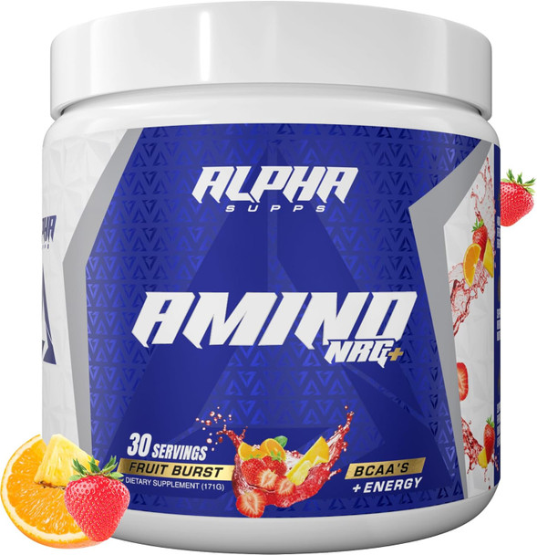Alpha Supps Amino Nrg+ Bcaa Amino Energy Recovery Powder - Hydration Blend With Electrolytes - Focus Blend For Optimal Performance Support In Men & Women (30 Servings, Fruit Burst)