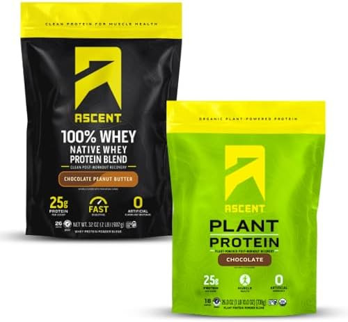 Ascent Whey + Plant Protein Powder - Chocolate Peanut Butter 2 Lb & Chocolate 18 Servings