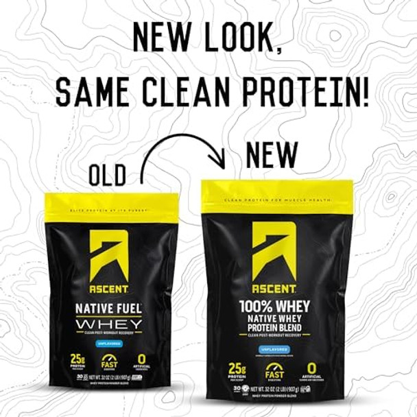 Ascent 100% Whey Protein Powder, Unflavored 2 Lb & Creatine Monohydrate Powder, Unflavored 45 Servings