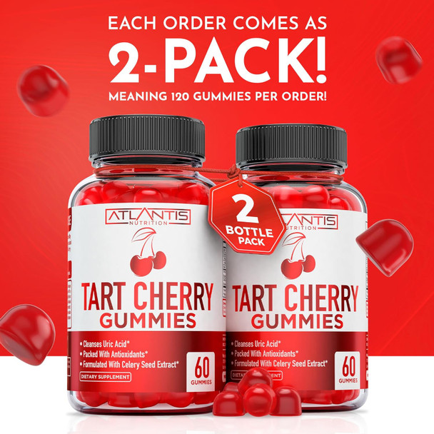 Atlantis Nutrition Tart Cherry Gummies With Celery Seed Extract - Advanced Uric Acid Cleanse For Immediate Gout Relief, Joint Relief & Recovery  Powerful Antioxidant With Joint Support - 60 Gummies