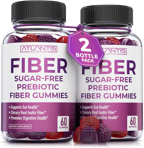 Atlantis Nutrition Sugar  Fiber Gummies For Adults - 5G Fiber Supplement Formulated With 5.4G Prebiotic Digestive Blend - Supports Gut Health & Promotes Healthy Digestion - 2-Pack 120 Gummies Atlantis Nutrition Sugar  Fiber Gummies For Adults - 5G Fiber Supplement Formulated With 5.4G Prebiotic Digestive Blend - Supports Gut Health & Promotes Healthy Digestion - 2-Pack 120 Gummies