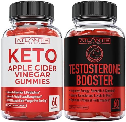 Atlantis Nutrition Keto Apple Cider Vinegar 60 Gummies + Testosterone Booster 2-Pack (120 Gummies)