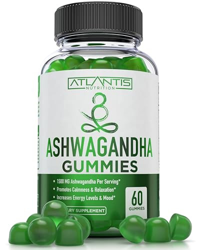 Atlantis Nutrition Ashwagandha Gummies - 1500 Mg Per Serving - Promotes Calmness, Improves Mood, Boosts Energy Levels & Strengthens Immune System - Formulated With Vitamin D & Zinc - Vegan  60 Count