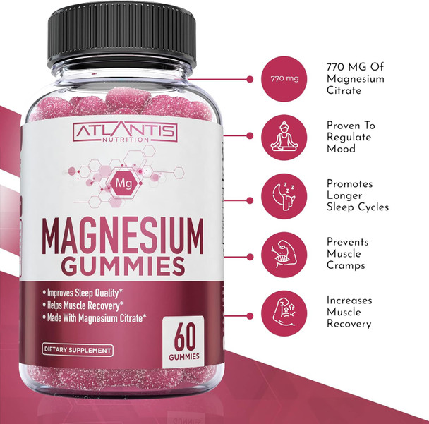 Atlantis Nutrition Magnesium Citrate Gummies – 770Mg Magnesium Citrate For Kids & Adults  Supports Muscle Recovery, Eases Cramps, Promotes Calmness & Better Sleep  60 Vegan Gummies Atlantis Nutrition Magnesium Citrate Gummies – 770Mg Magnesium Citrate For Kids & Adults  Supports Muscle Recovery, Eases Cramps, Promotes Calmness & Better Sleep  60 Vegan Gummies