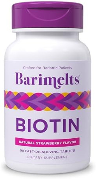 Barimelts Biotin 5000Mcg, 90 Fast-Dissolving Tablets (3-Month Supply), Sugar- Bariatric Vitamins For Women, Natural Strawberry Flavor​