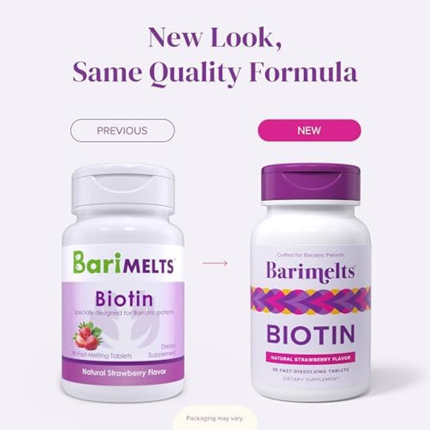 Barimelts Biotin 5000Mcg, 90 Fast-Dissolving Tablets (3-Month Supply), Sugar- Bariatric Vitamins For Women, Natural Strawberry Flavor​