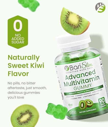 Barislim Advanced Bariatric Multivitamin Gummies - Specially Formulated Bariatric Vitamins For Patients After Weight Loss Surgery - Supports Energy & Immune Health  Kiwi (90 Vegan Gummies)