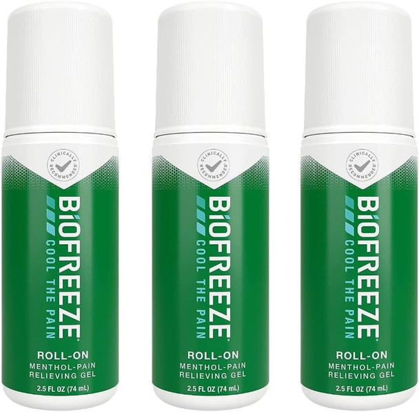 Bioze 13451 Roll-On Pain-Relieving Gel, 2.5 Fl Oz, Green Topical, Arthritis, Strains, Bruises, & Sprains (7.5 Fl Oz (Pack Of 3), 3, Count)