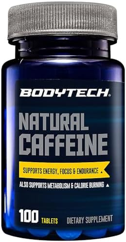 Bodytech Natural Caffeine Supports Energy, Focus & Endurance - 200 Mg (100 Tablets)