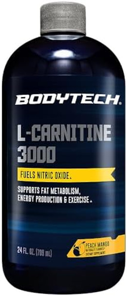 Bodytech L-Carnitine 3000 Supports Fat Metabolism, Energy Production & Muscle Recovery - Peach Mango (24 Fl Oz.)