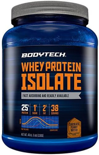 Bodytech Whey Protein Isolate Powder - Chocolate Peanut Butter (3 Lbs./38 Servings)