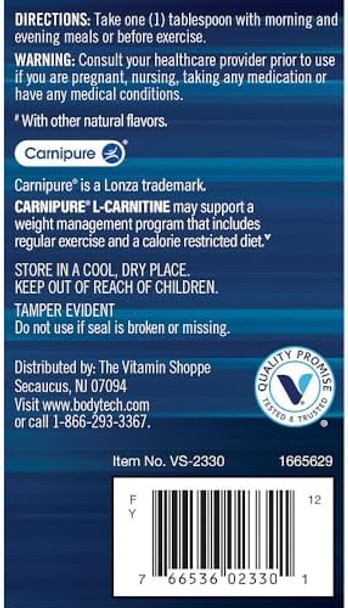 Bodytech Carnipure L-Carnitine 1100 Mg, Raspberry - Supports Healthy Heart, Fat Metabolism & Recovery (16 Fluid Ounce)