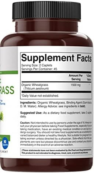 Brieofood Organic Wheatgrass 1500Mg, 45 Servings, Vegetarian, Gluten , 90 Vegetarian Tablets Brieofood Organic Wheatgrass 1500Mg, 45 Servings, Vegetarian, Gluten , 90 Vegetarian Tablets