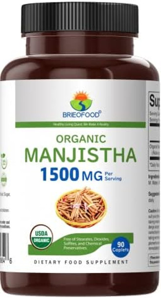 Brieofood Organic Manjistha 1500Mg, 45 Servings, Vegetarian, Gluten , 90 Vegetarian Tablets Brieofood Organic Manjistha 1500Mg, 45 Servings, Vegetarian, Gluten , 90 Vegetarian Tablets