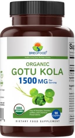Brieofood Organic Gotu Kola 1500Mg, 45 Servings, Vegetarian, Gluten , 90 Vegetarian Tablets