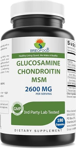 Brieofood Triple Strength Glucosamine Chondroitin Msm 2600Mg/Serving Capsules, Supports Healthy Joint, Cartilage And Connective Tissue - Promotes Joint Comfort & Flexibility 180 Count