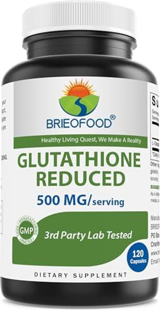 Brieofood Glutathione (Reduced) 500Mg Per Serving - 120 Capsules - Immune Support Supplement - Collagen & Antioxidant Support