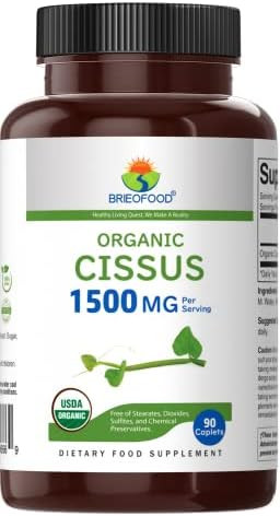 Brieofood Organic Cissus Quadrangularis 1500Mg, 45 Servings, Vegetarian, Gluten , 90 Vegetarian Tablets