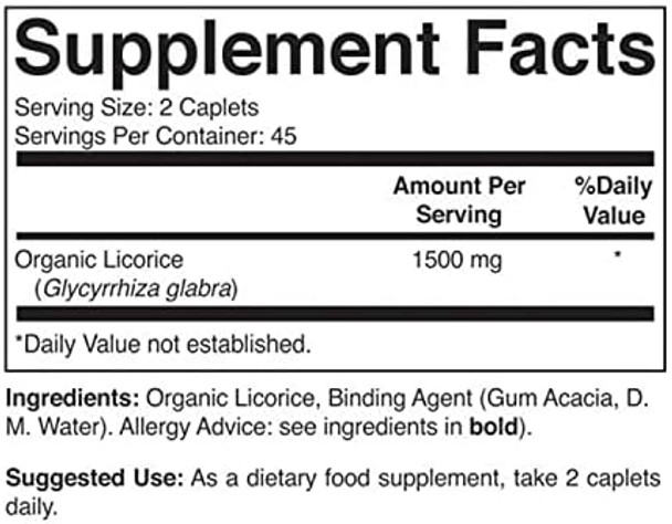 Brieofood Organic Licorice 1500Mg, 45 Servings, Vegetarian, Gluten , 90 Vegetarian Tablets