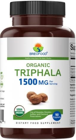 Brieofood Organic Triphala 1500Mg, 45 Servings, Vegetarian, Gluten , 90 Vegetarian Tablets