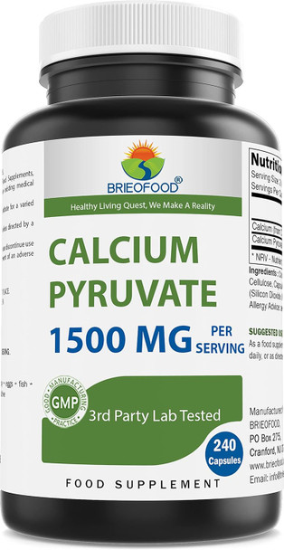 Brieofood Calcium Pyruvate 1500Mg Per Serving - 240 Vegetarian Capsules Brieofood Calcium Pyruvate 1500Mg Per Serving - 240 Vegetarian Capsules