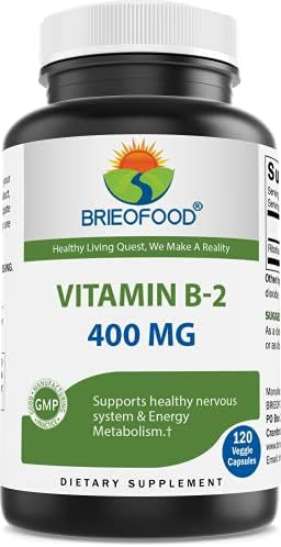 Brieofood Vitamin B2 (Riboflavin) 400Mg, 120 Veggie Capsules - Gluten , Non-Gmo