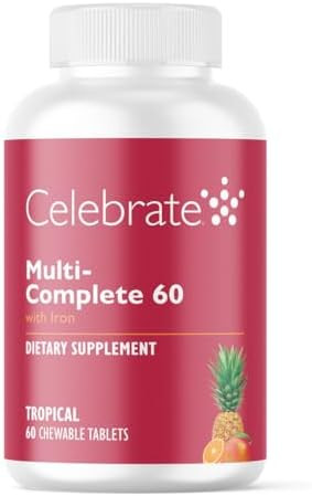 Celebrate Vitamins Multi-Complete Chewables, 60Mg Iron – Daily Bariatric Multivitamin For Sleeve Gastrectomy & Gastric Bypass Surgery Patients – Essential Vitamins & Minerals - Tropical (60 Tablets)