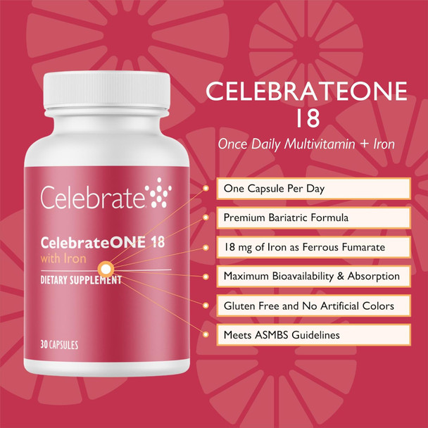 Celebrate Vitamins Celebrateone 18, 18Mg Iron - Once Daily Bariatric Multivitamin, Essential Vitamins & Minerals - Gastric Bypass & Sleeve Gastrectomy Supplement (90 Capsules)
