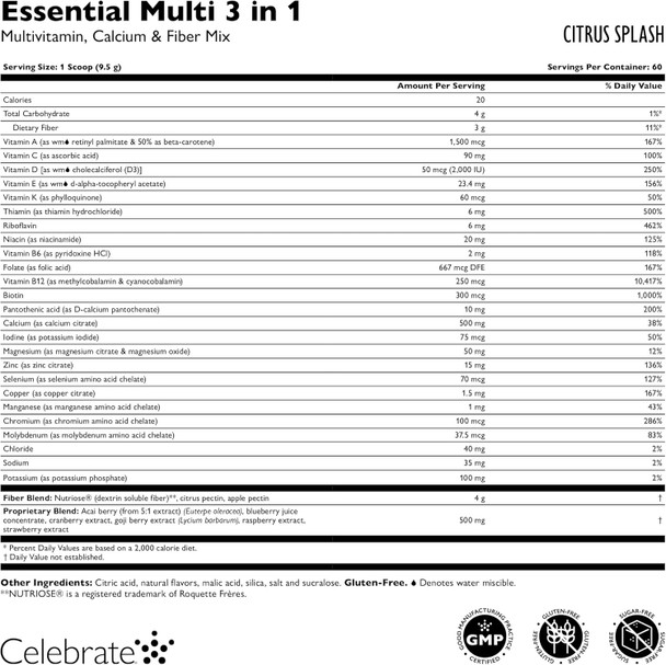 Celebrate Vitamins 3-In-1 Bariatric Multivitamin With Calcium Citrate Drink Mix - 500Mg Calcium, Gluten , Sugar  - Powder Blend For Post Bariatric Surgery - Rasp Lemonade (60 Servings)