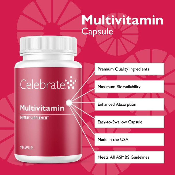 Celebrate Vitamins Bariatric Multivitamin, Iron  - Post Gastric Bypass & Sleeve Gastrectomy Supplement For Men & Women - Essential Minerals & Vitamins A, B, D & E (90 Capsules)