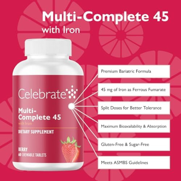 Celebrate Vitamins Multi-Complete Chewables, 45Mg Iron – Daily Bariatric Multivitamin For Sleeve Gastrectomy And Gastric Bypass Surgery Patients – Essential Vitamins & Minerals - Berry (60 Tablets) Celebrate Vitamins Multi-Complete Chewables, 45Mg Iron – Daily Bariatric Multivitamin For Sleeve Gastrectomy And Gastric Bypass Surgery Patients – Essential Vitamins & Minerals - Berry (60 Tablets)