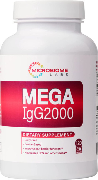 Microbiome Labs Mega IgG2000 - Dairy-Free Colostrum Capsules - High Concentration Immunoglobulin Supplements to Support Digestive Health, Gut Health & Detox - Casein & Lactose-Free (120 Count)