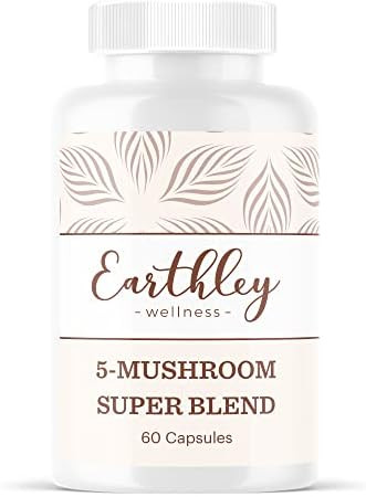 Earthley Wellness, 5-Mushroom Super Blend, Nutritional Support, Naturally Occurring Vitamins And Minerals, Antioxidants, Supports Gut Health, Immune Health, All Organic Supplements (60 Capsules)