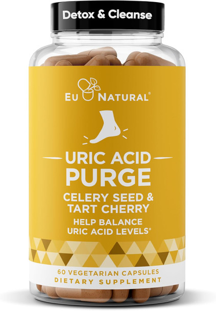 Eu Natural Purge Uric Acid Flush – Eat & Drink What You Want – Detox And Cleanse With Celery Seed Extract, Tart Cherry & Chanca Piedra For Effective Joint Support & Active Mobility – 60 Soft Vegan Capsules
