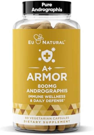 Eu Natural A+ Armor Andrographis Pure 800 Mg – Healthy Immune System Function, Physical Wellness, Potent Strength For Seasonal Protection – Full-Spectrum & Standardized – 60 Vegan Soft Capsules