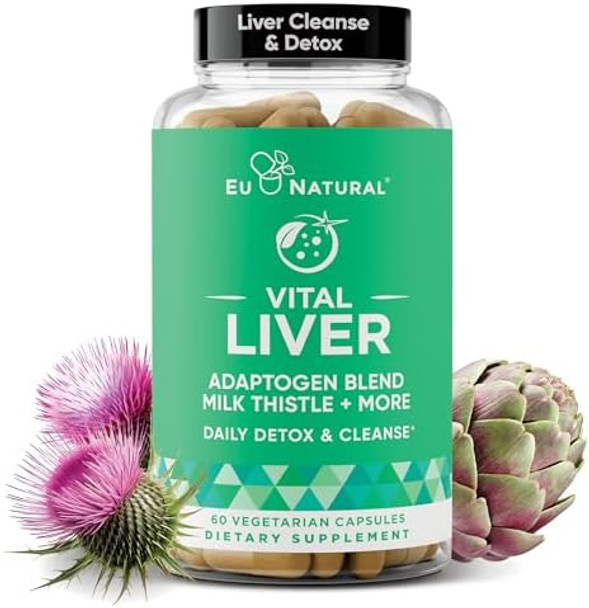 Eu Natural Vital Liver Cleanse Detox & Repair – 9-In-1 Liver Support Supplement – Milk Thistle, Artichoke Extract, Turmeric, Adaptogens – Optimal Liver Function And Digestive Health – 60 Vegetarian Soft Capsules