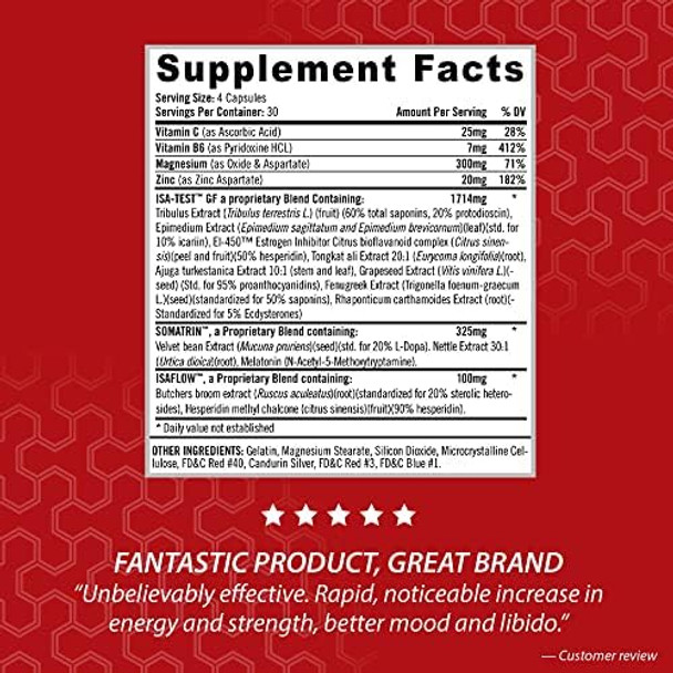 Isatori Isa-Test Gf High Performance - Gain Strength And Increase Muscle Mass - Hardcore Training For Exercise And Sports - Gluten- Anti-Estrogen Complex - 120 Capsules