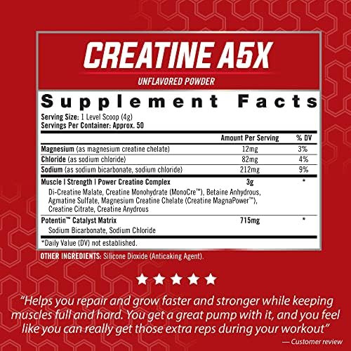 Isatori Creatine A5X With Creatine Monohydrate & Betaine Anhydrous For Muscle Growth, Strength Building, & Recovery - Dietary Supplement For Training & Weight Lifting - Unflavored (50 Servings)