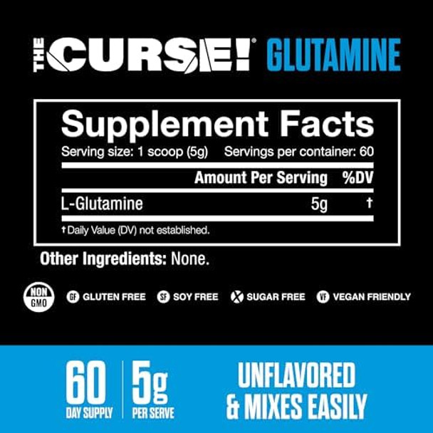 Jnx Sports, The Curse Glutamine, L-Glutamine Powder 5G - Support Muscle Recovery, Post Workout, 60 Servings, Unflavored