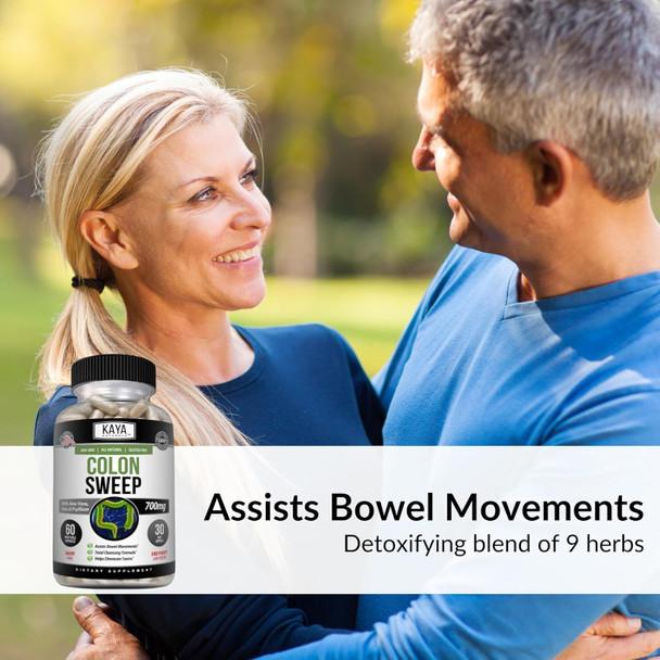 Kaya Naturals Colon Sweep  Colon Cleanser 30-Day Fast-Acting With Herbs & Probiotics, Supports Healthy Bowel Movements, Cleansing Formula With Fiber, Non-Gmo - 60 Capsules