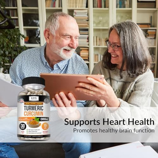 Kaya Naturals Turmeric With Bioperine - Mobility Support With 95% Standardized Curcuminoids - Curcumin - 1300Mg Turmeric Capsules - 30 Capsules Kaya Naturals Turmeric With Bioperine - Mobility Support With 95% Standardized Curcuminoids - Curcumin - 1300Mg Turmeric Capsules - 30 Capsules