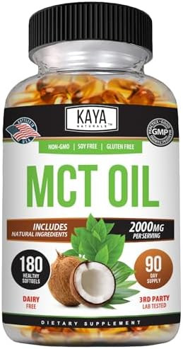 Kaya Naturals Mctoil 2000Mg - Non-Gmo, Soy-, Gluten- - Brain, Digestive & Skin Health - 180 Softgels