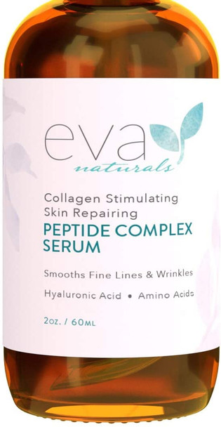 Peptide Complex Serum by Eva Naturals (60ml) - Best Anti-Aging Face Serum Reduces Wrinkles and Boosts Collagen - Heals and Repairs Skin while Improving Tone and Texture - Hyaluronic Acid