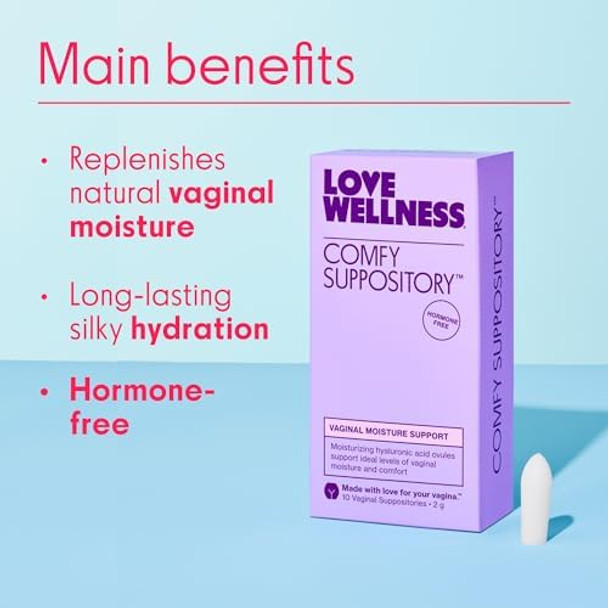 Love Wellness Comfy Suppository  Vaginal Moisture Suppository  Hormone- With Hyaluronic Acid & Tremella Mushroom For Vaginal Dryness Support  10 Count Love Wellness Comfy Suppository  Vaginal Moisture Suppository  Hormone- With Hyaluronic Acid & Tremella Mushroom For Vaginal Dryness Support  10 Count
