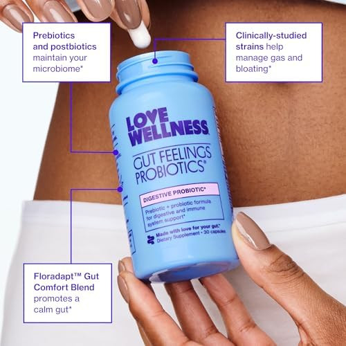 Love Wellness Gut Feelings Probiotic  Gut Health For Women, Digestion Relief & Immune Support Supplement  Womens Probiotic For Gas Relief  3 Billion Cfu  Safe Prebiotic And Postbiotic  30 Count