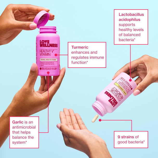 Love Wellness Good Girl Probiotics And Healthy V Vitamin  Womens Wellness Duo  Womens Probiotics Supplements For Ph Balance And Vaginal Health