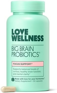 Love Wellness Big Brain Probiotics  Nootropics Brain Support Supplement  Brain Supplements For Memory And Focus  Promotes Mental Clarity & Mood  Organic Reishi, Chaga, & Lions Mane  30 Count